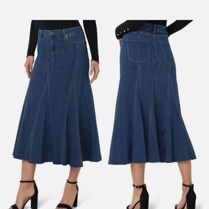 Liverpool Los Angeles Multi Panel Fray Hem Long Stretch Denim Skirt Size 6 Maxi